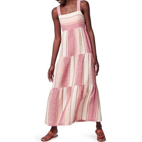Faherty Striped Tiered Cotton Maxi Dress Sunset Pink Multi Size Large - Picture 6 of 6